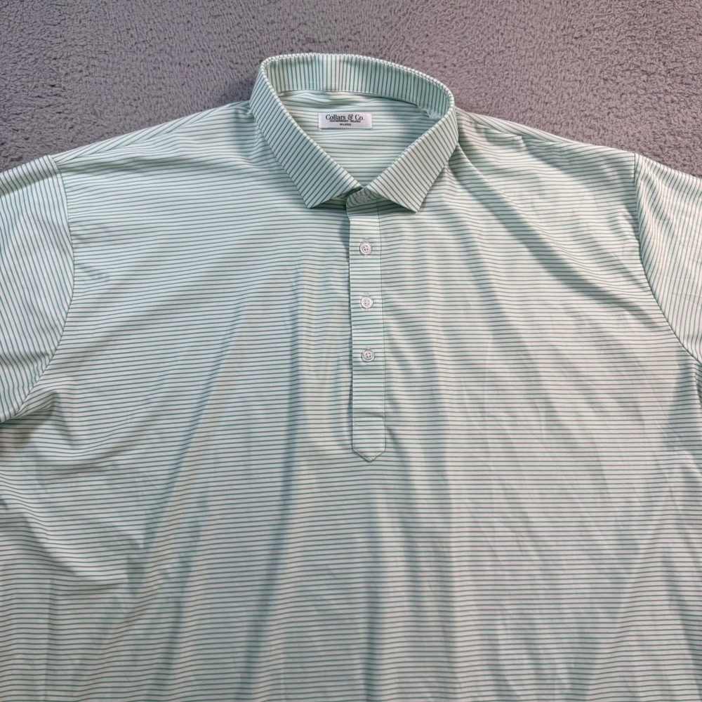 Collars & Co Mens 2XL Featherweight Relaxed Dress Collar Polo Green White Stripe - Picture 2 of 8